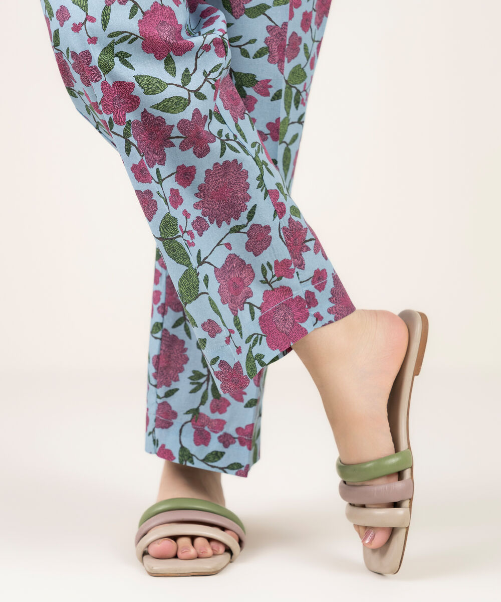 Women's RTW Cambric Printed Blue Straight Pants