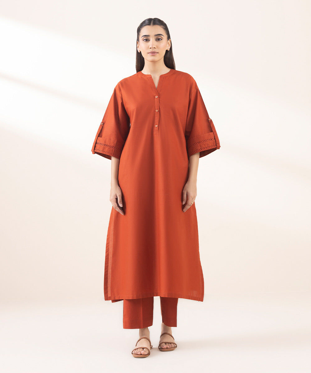 Woman - Orange Solid Cambric Shirt