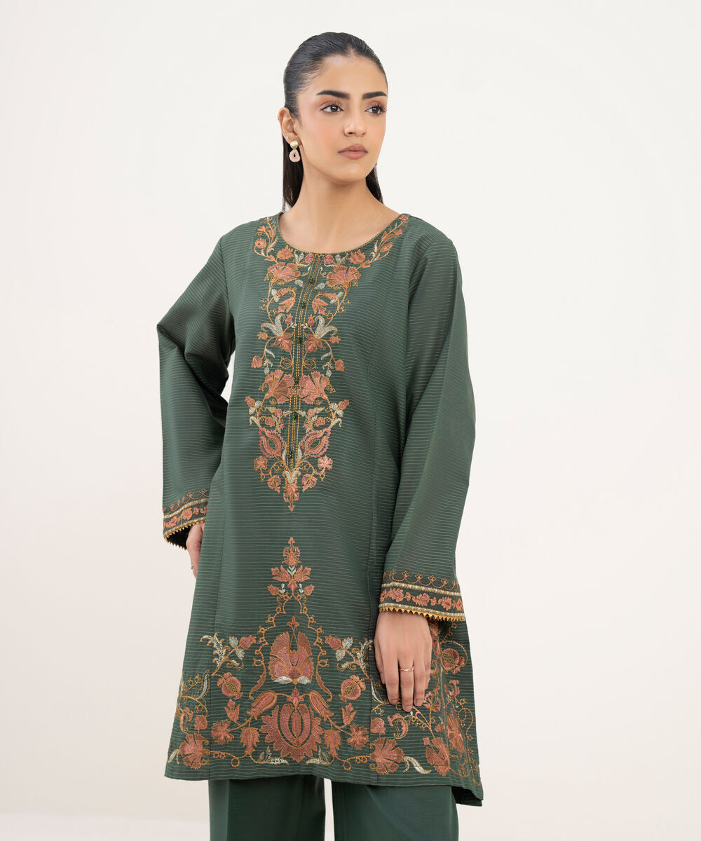 Women's RTW Cotton Embroidered Straight Black Shirt