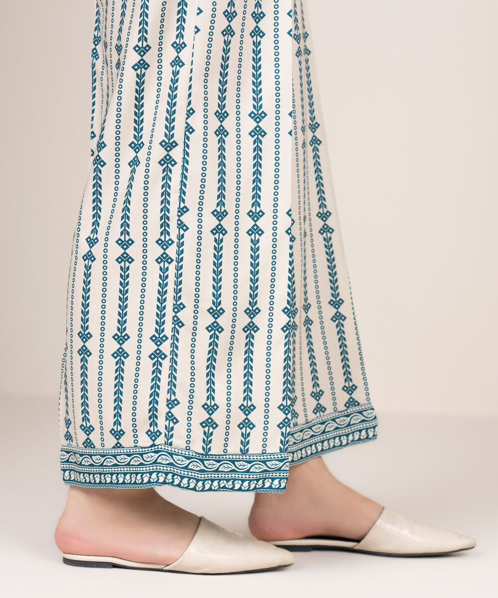 Women's RTW Viscose Linen Printed Off White Culottes