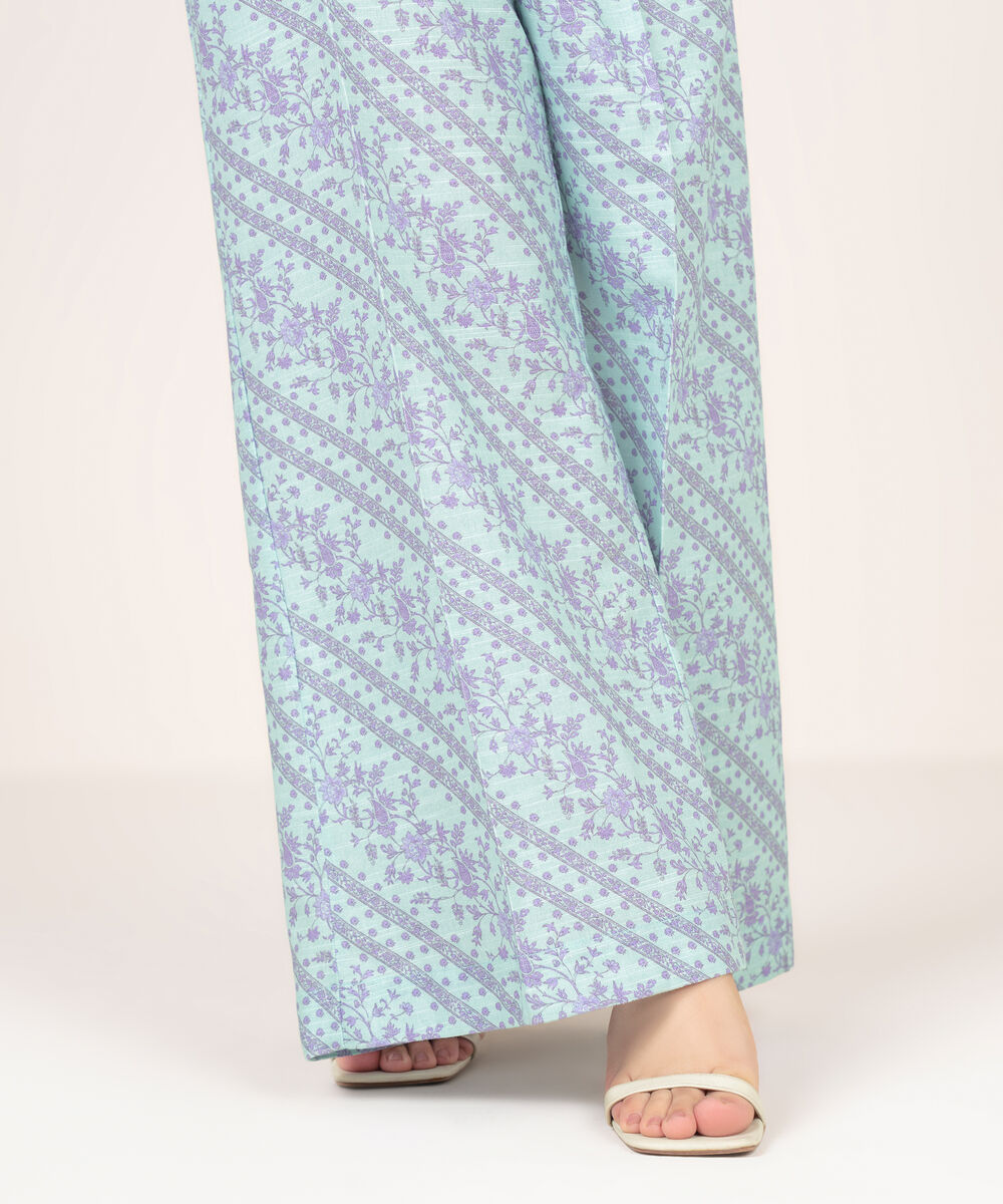 Women's RTW Light Khaddar Printed Blue Flared Pants