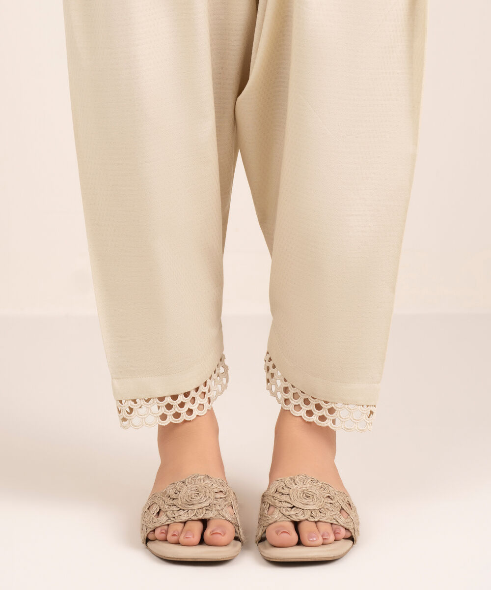 Women's RTW Dobby Solid Off White Skinny Shalwar