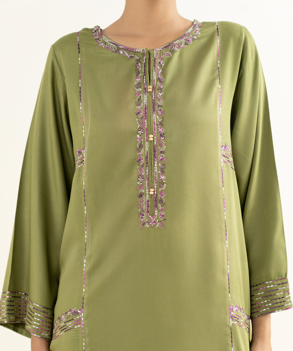 Women's RTW Bedford  Embroidered Green A-Line 2 Piece Suit