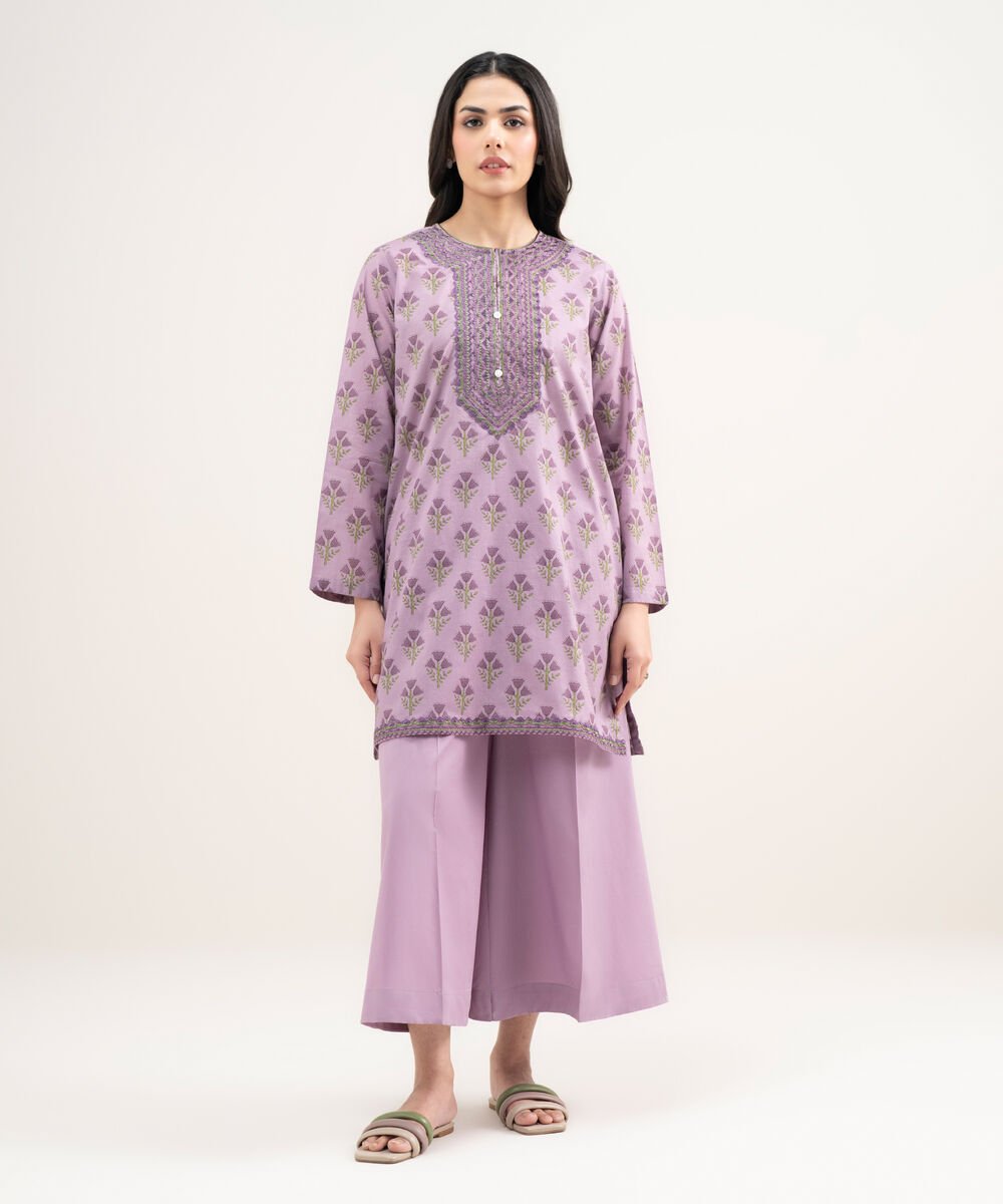 Women's RTW Lawn Embroidered Purple Straight Shirt