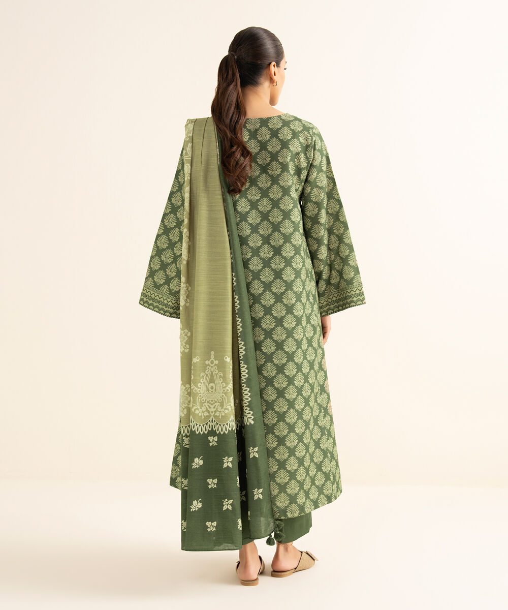 Women's Unstitched Light Khaddar Printed Green 3 Piece Suit