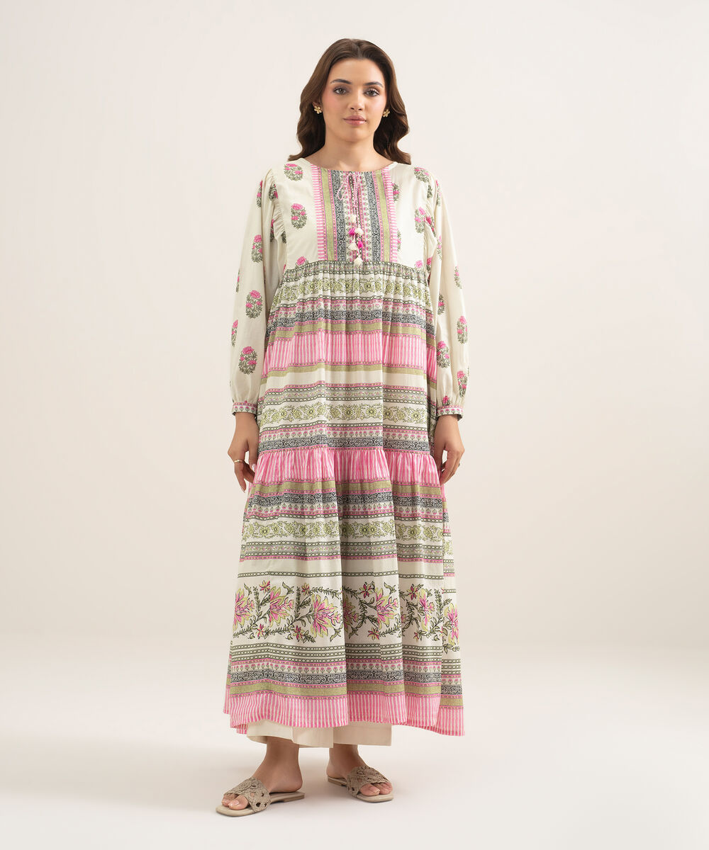 Women's RTW Lawn Printed Off White Dress Shirt