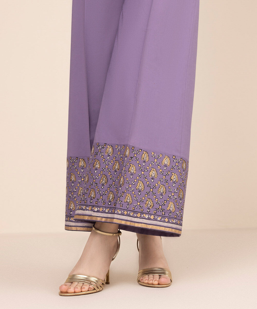 Women's RTW Cambric Purple Solid Flared Pants
