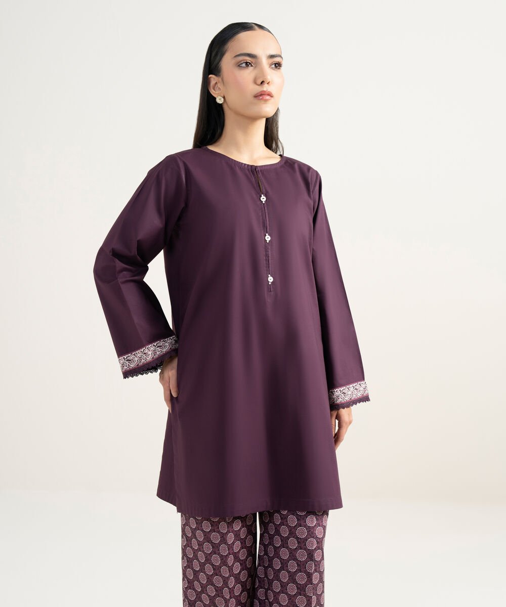 Women's RTW Cambric Solid Purple Straight Shirt