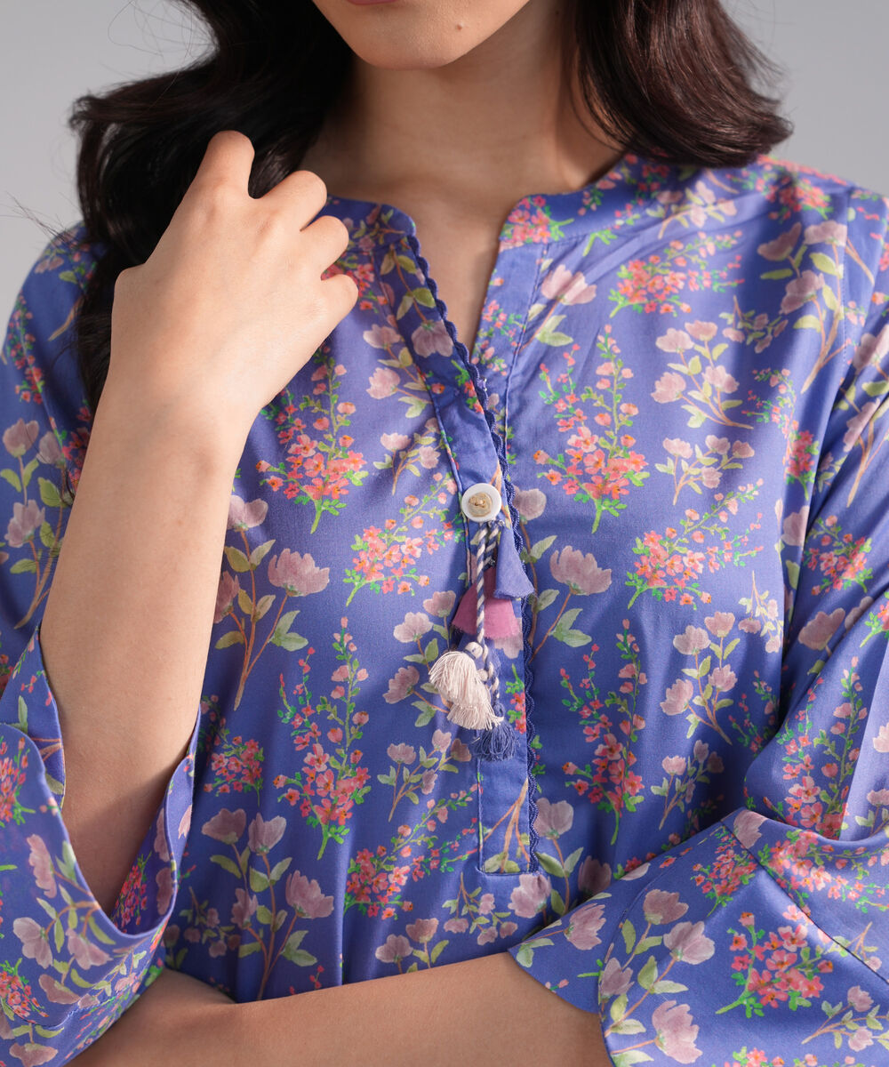 Women's RTW Lawn Printed Blue 2 Piece Suit