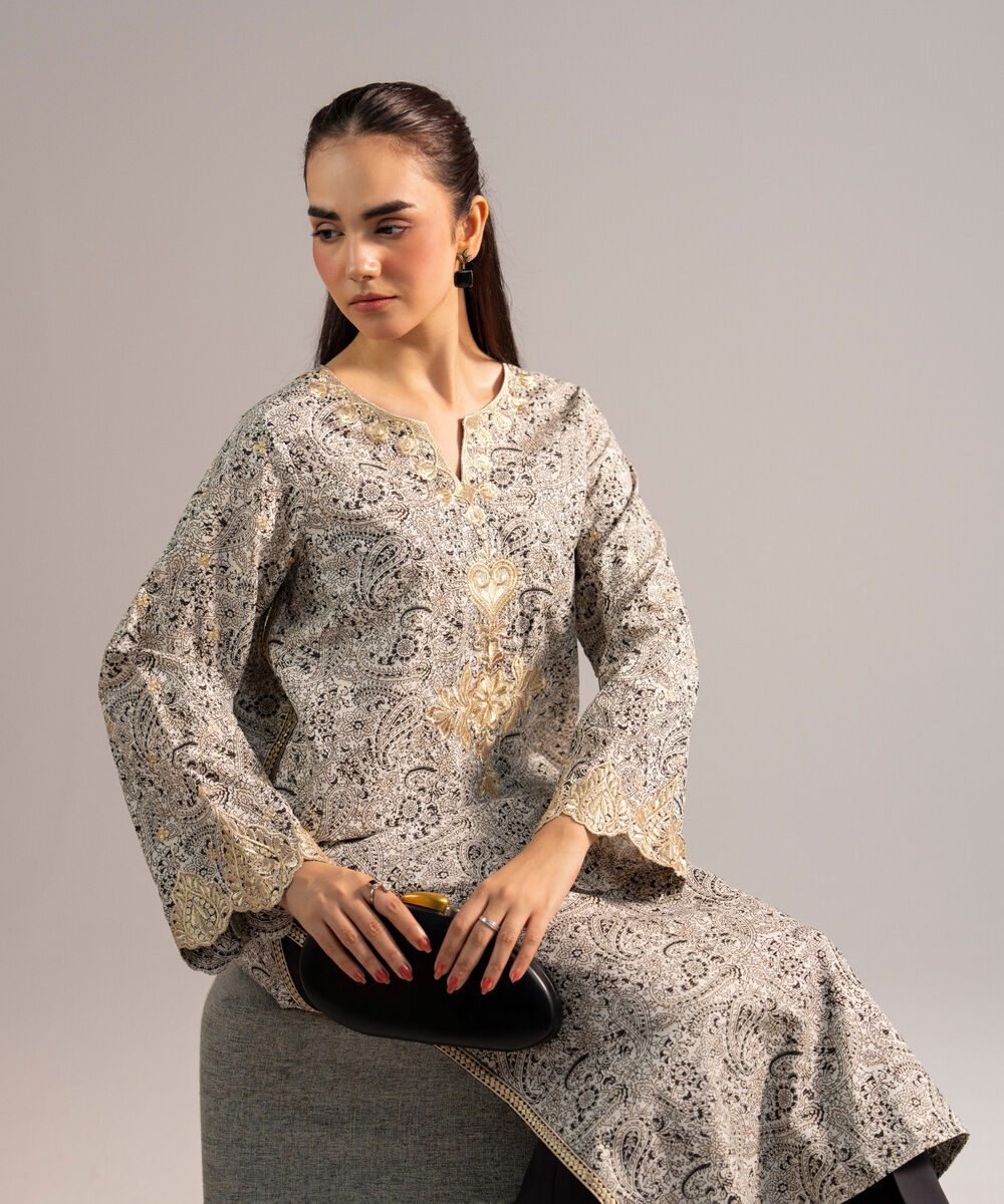 Women's RTW Zari Lawn Embroidered White Straight Shirt