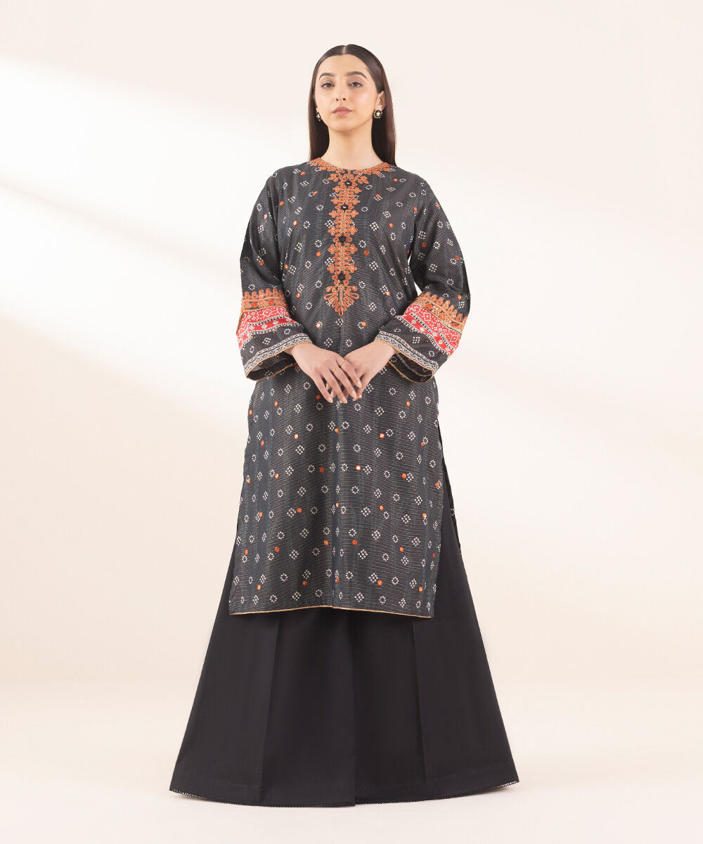 Woman - Black Embroidered Zari Lawn Shirt