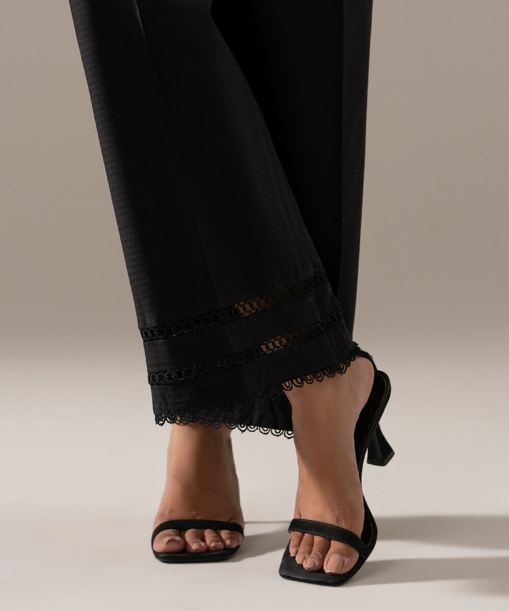 Women's RTW Dobby Solid Black Flared Pants