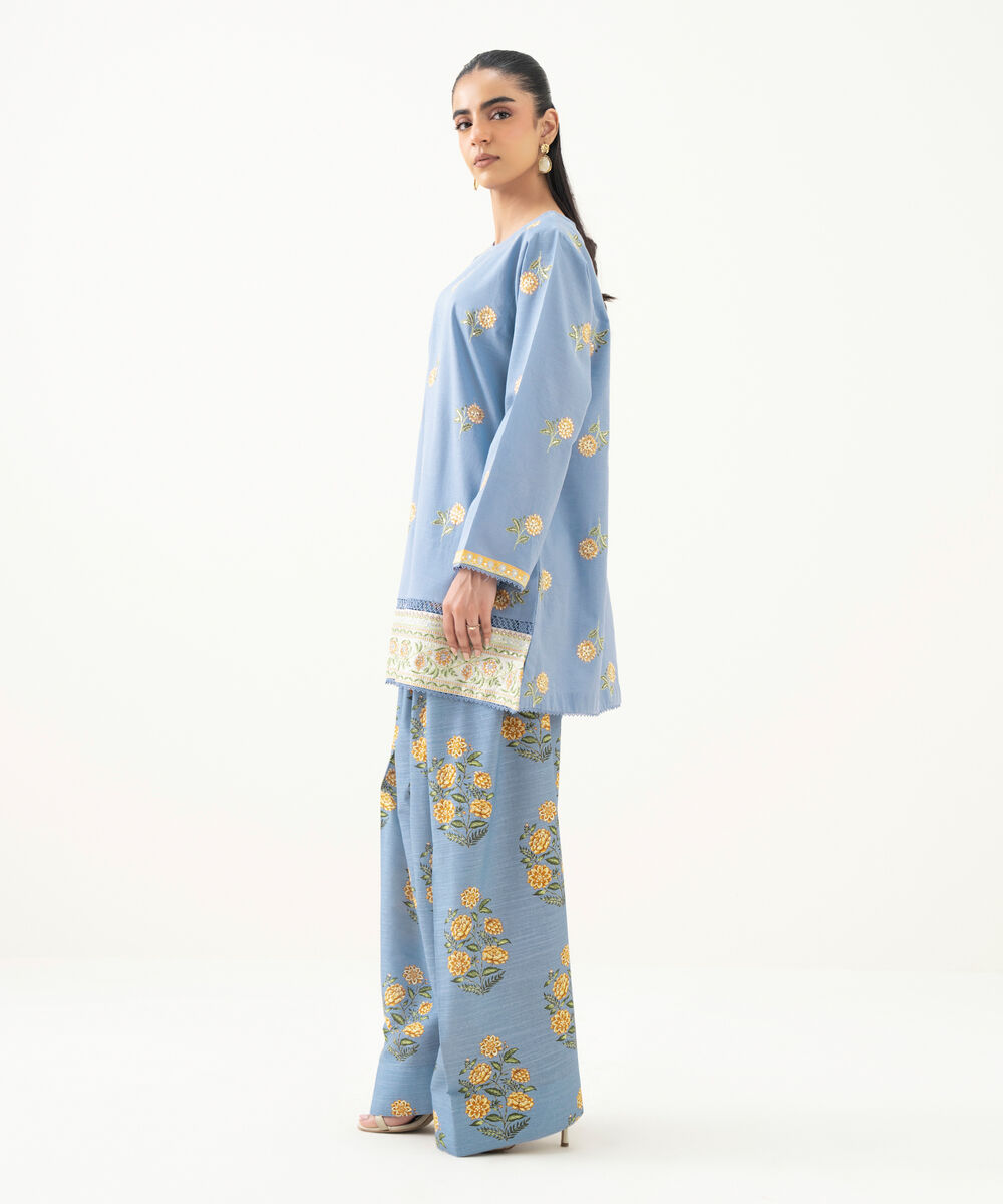 Women's RTW Cambric Blue Embroidered Boxy Shirt