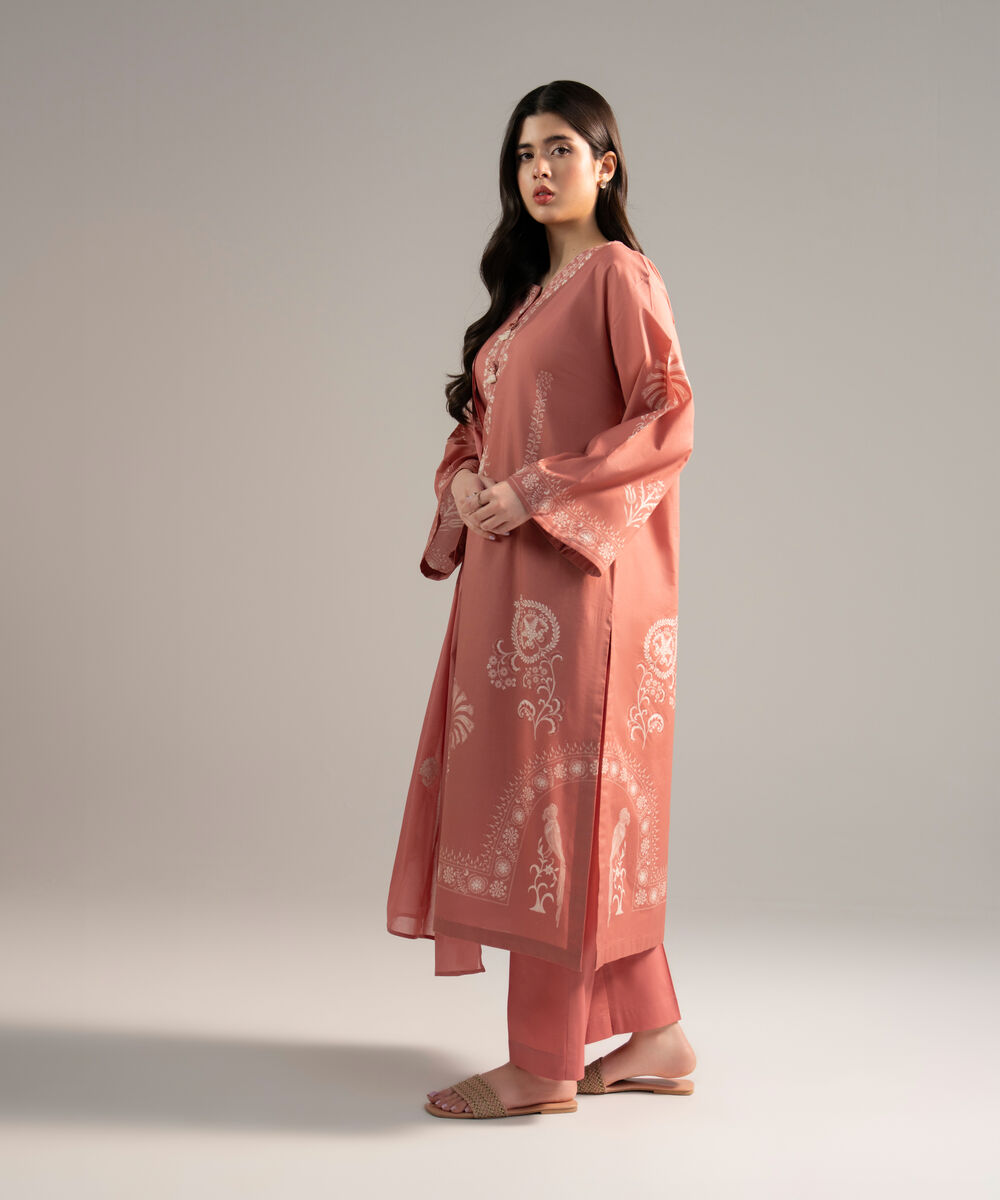 Women's RTW Lawn Printed Pink 3 Piece Suit