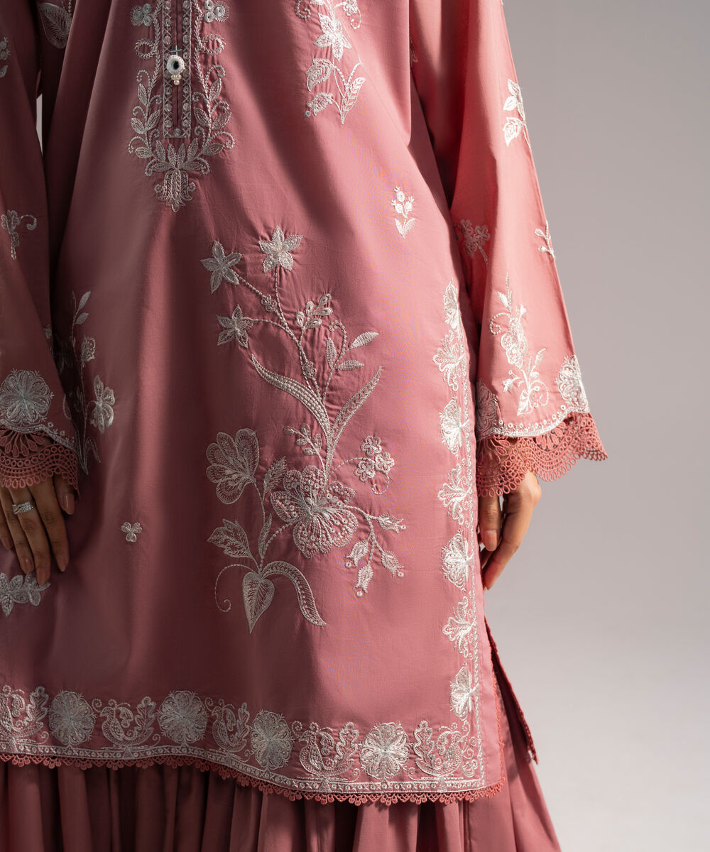 Women's RTW Cambric Embroidered Mauve 2 Piece Suit