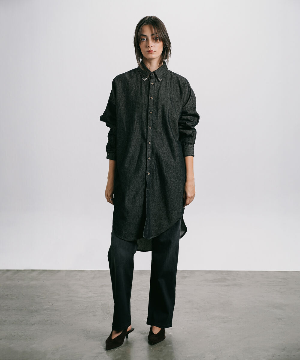 Women's Western Wear Grey Oversized Denim Shirt