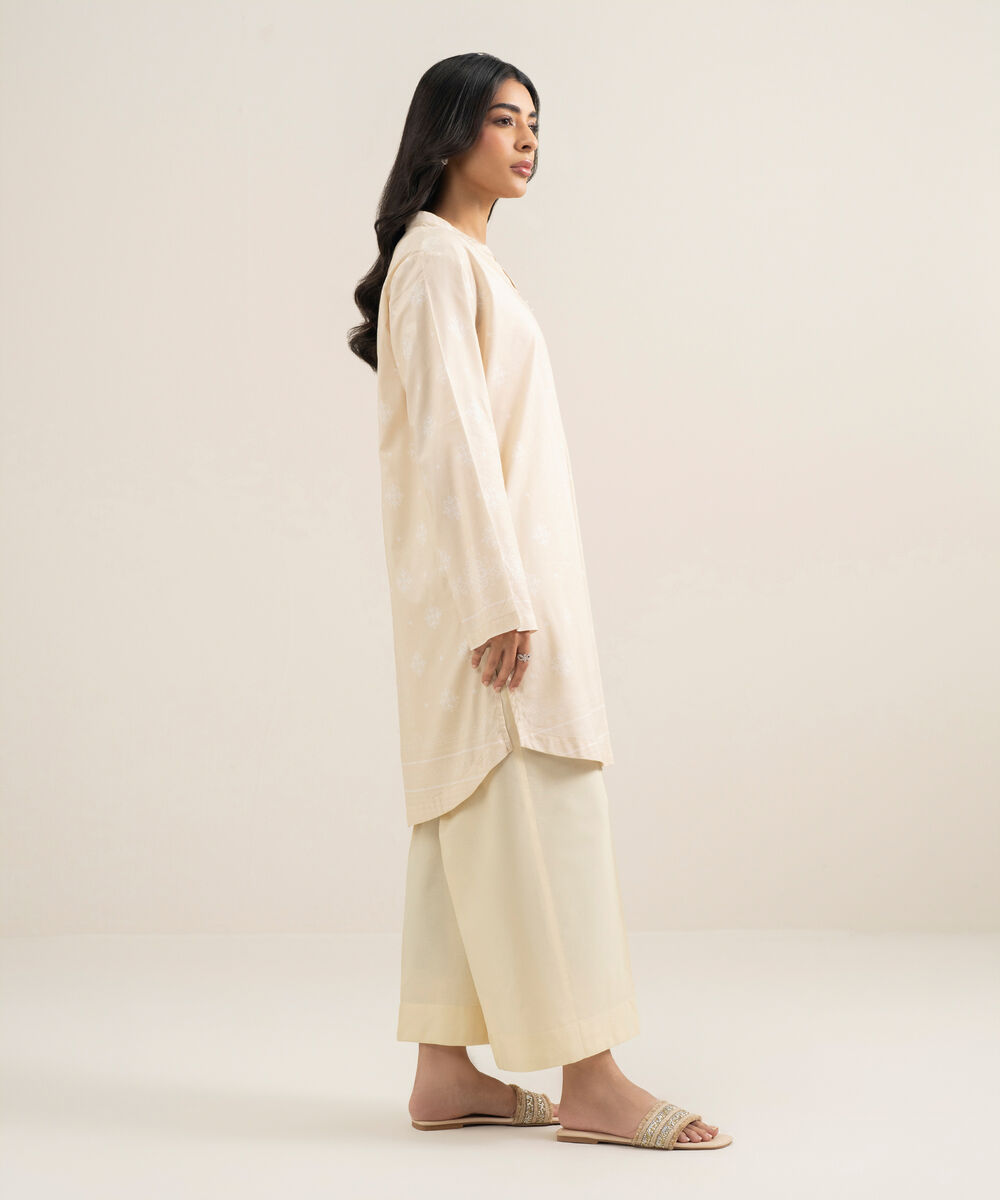 Women's RTW Cotton Viscose Printed Off White Straight Shirt