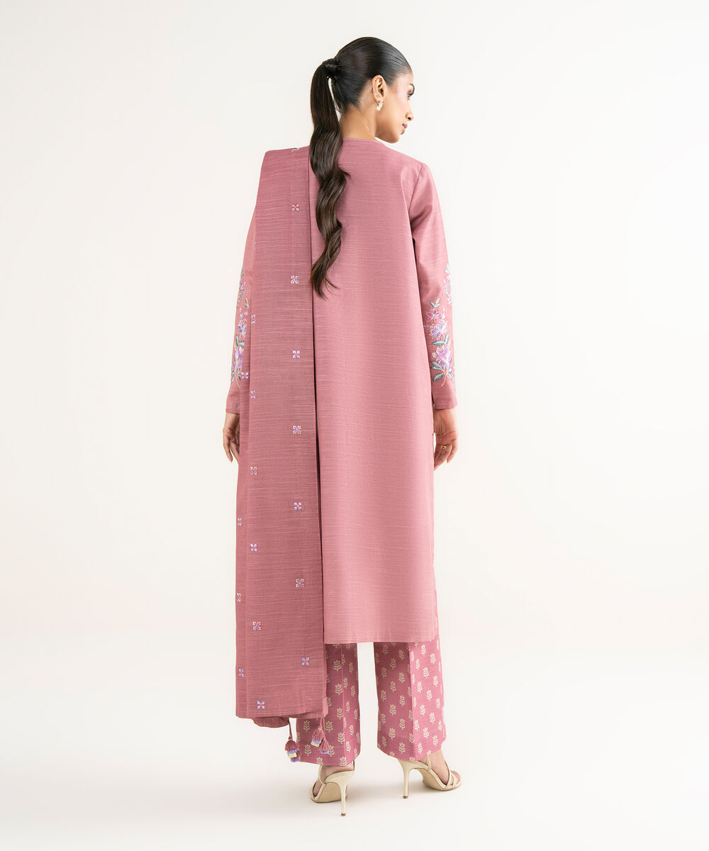 Women's Unstitched Lawn Embroidered Pink 3 Piece Suit