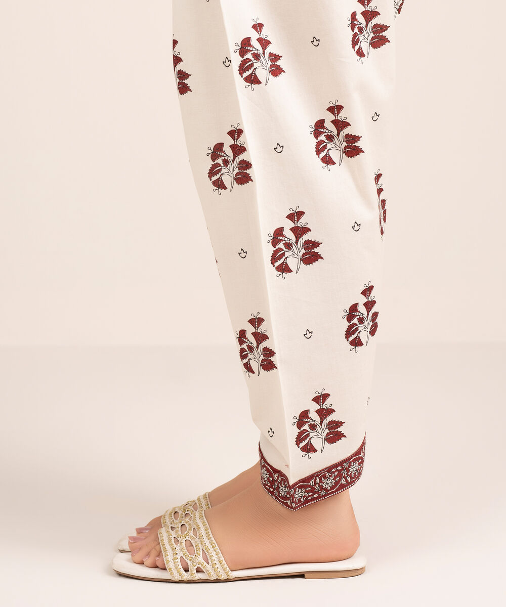 Women's RTW Cambric Printed Off White Skinny Shalwar