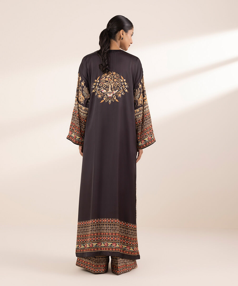 Women's RTW Blended Satin Brown Printed Two Piece Suit