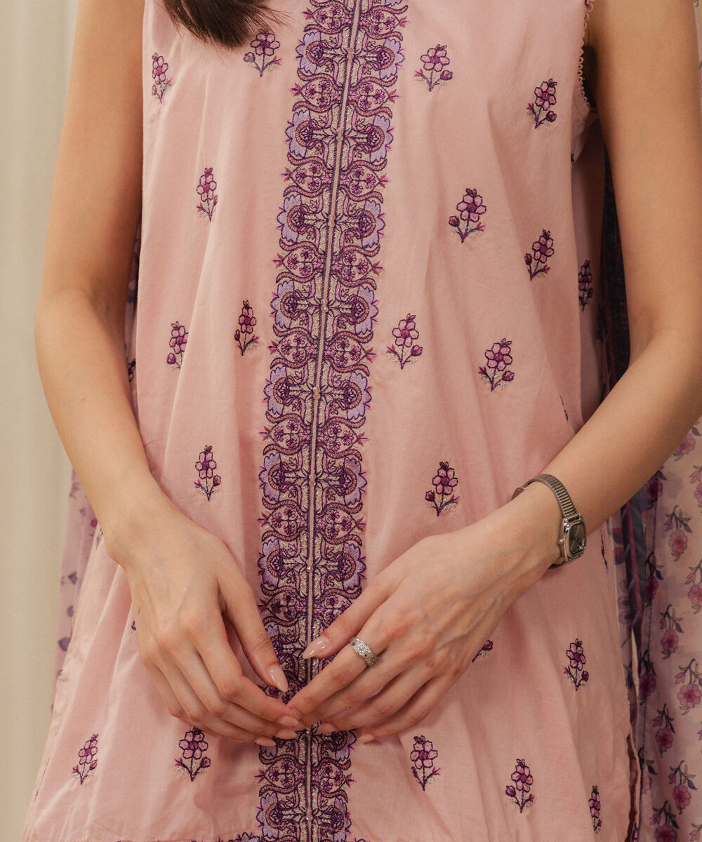 Women's RTW Dobby Embroidered Pink 3 Piece Suit