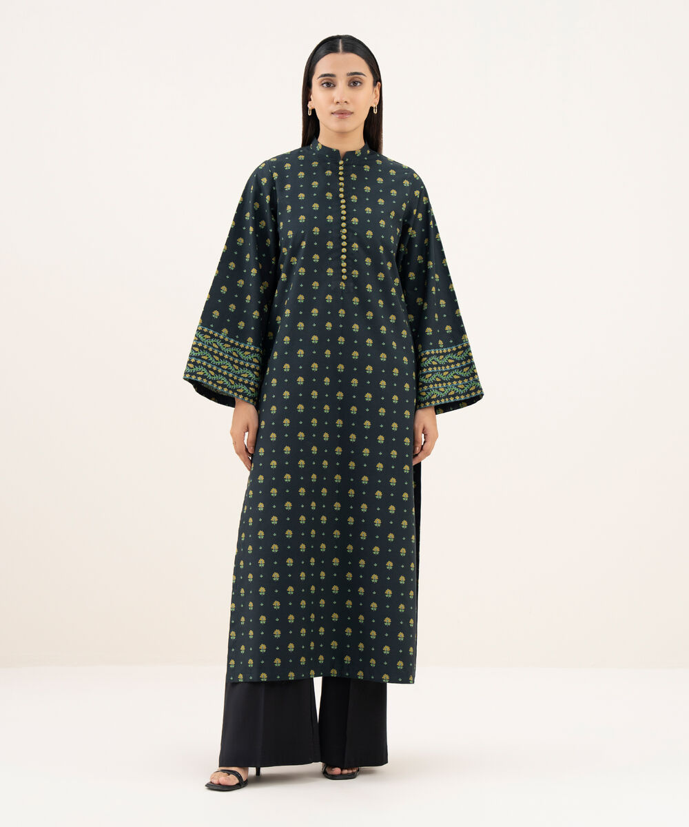 Women's Unstitched Cotton Printed Black Shirt