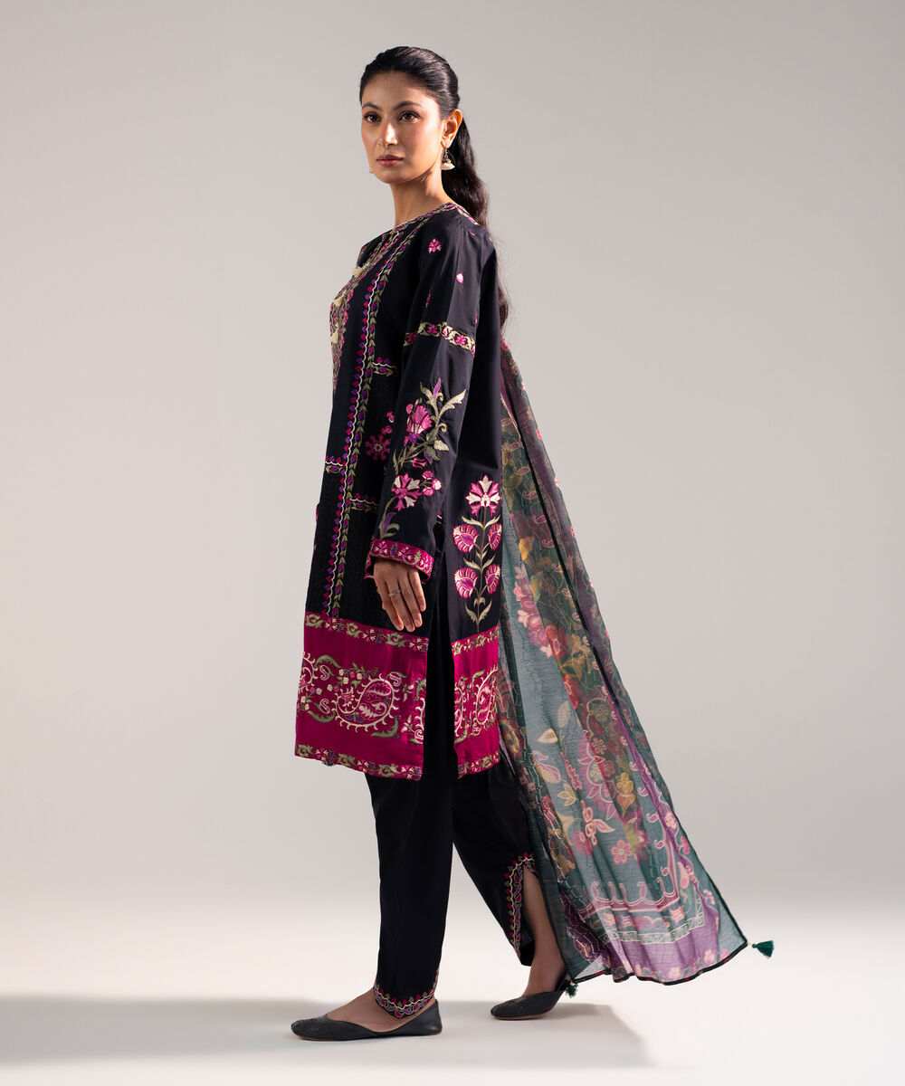 Women's Stitched for You Textured Lawn Black Embroidered 3 Piece Suit