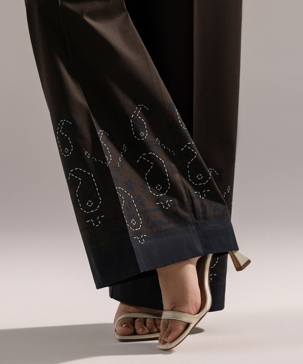 Women's RTW Cambric Printed Dark Olive Green Culottes