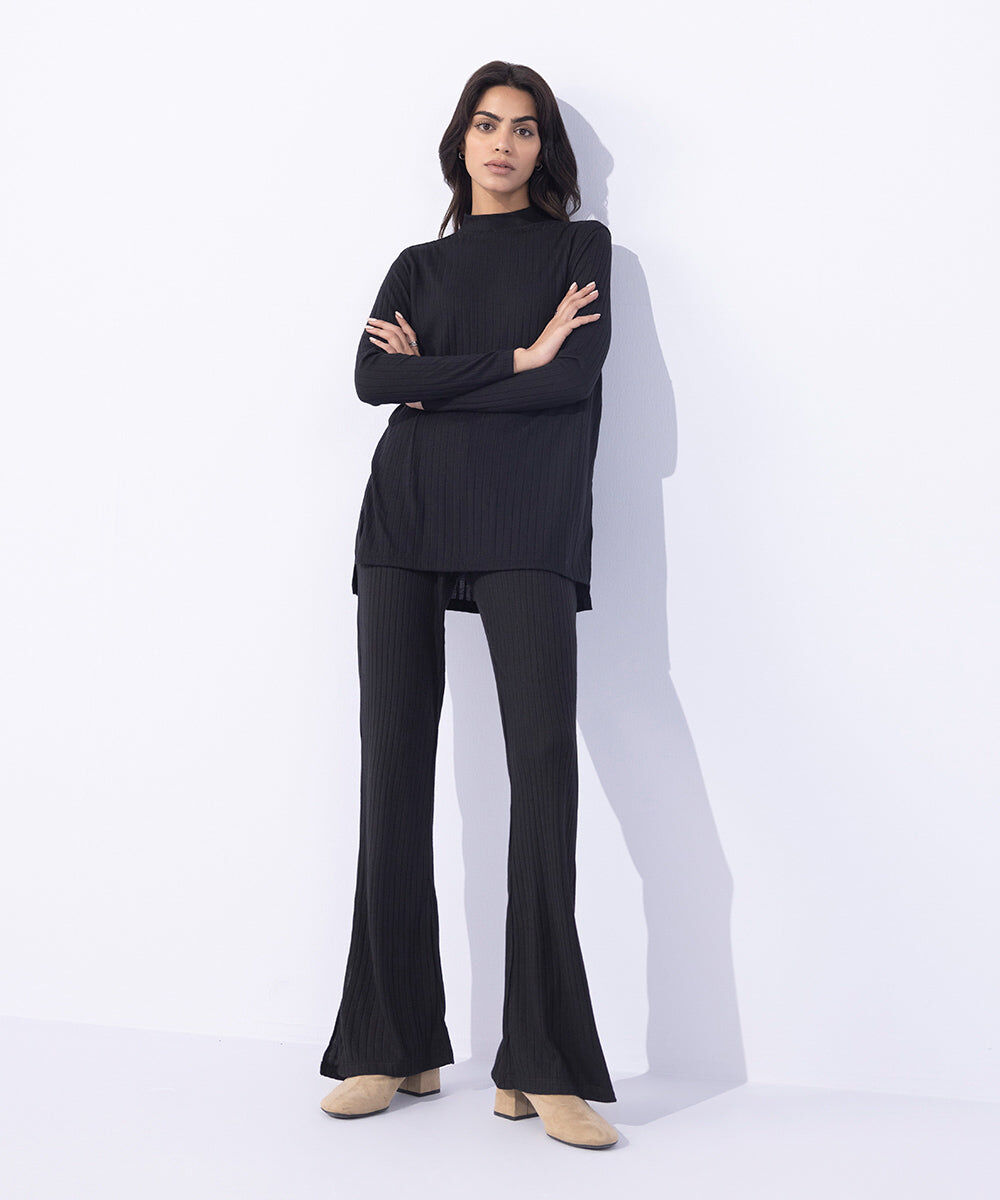 Woman - Black Jersey Ribbed Top