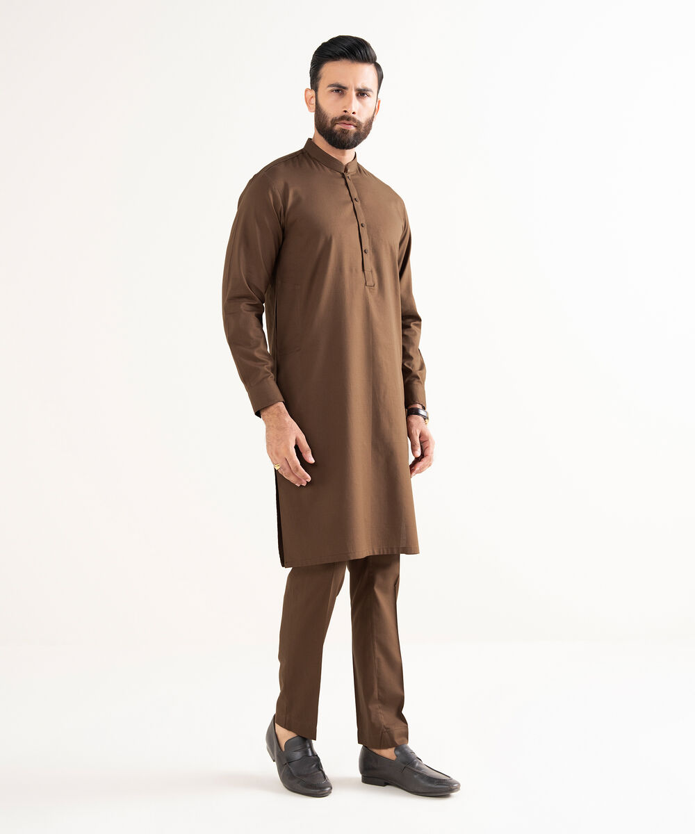 Men's 100% Cotton Plain Brown Kurta Trouser
