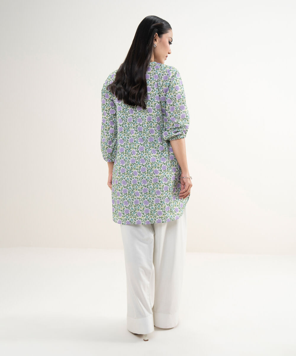 Women's RTW Slub Lawn Embroidered Light Grey Straight Shirt