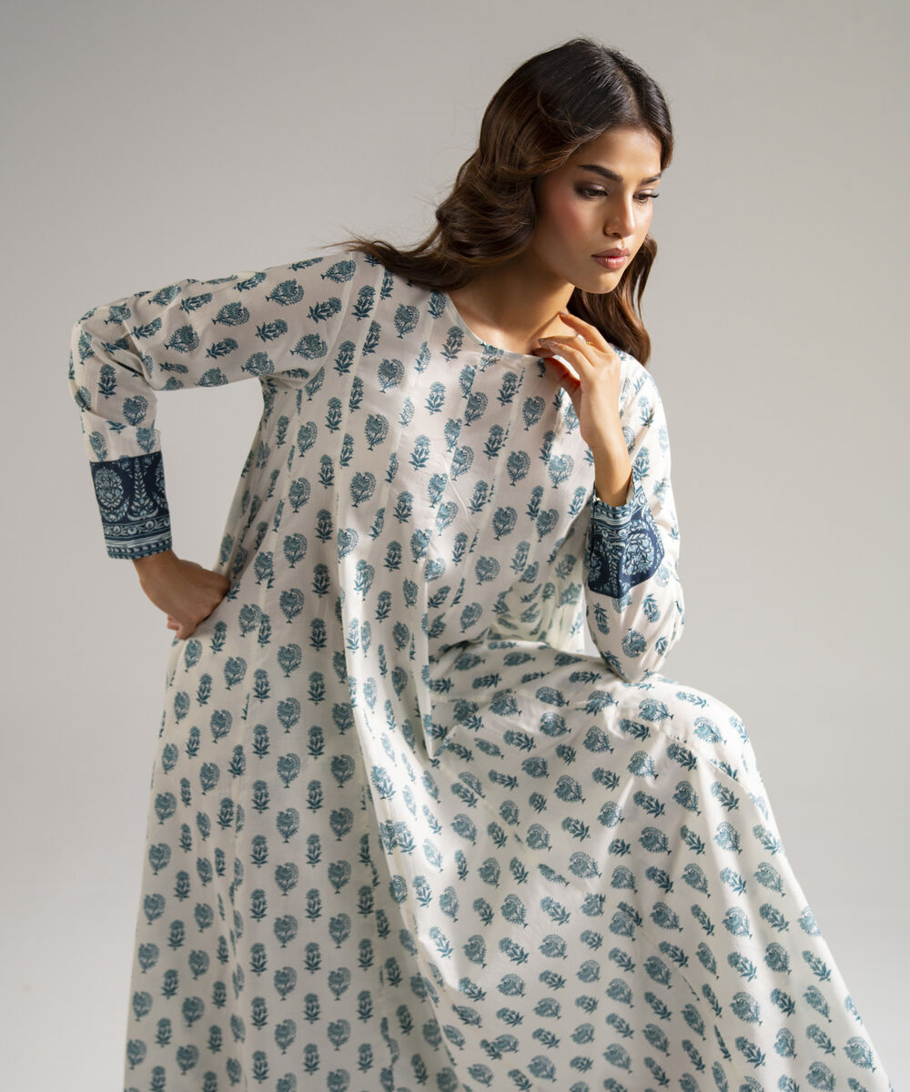 Women's RTW Lawn Printed White Kalidar