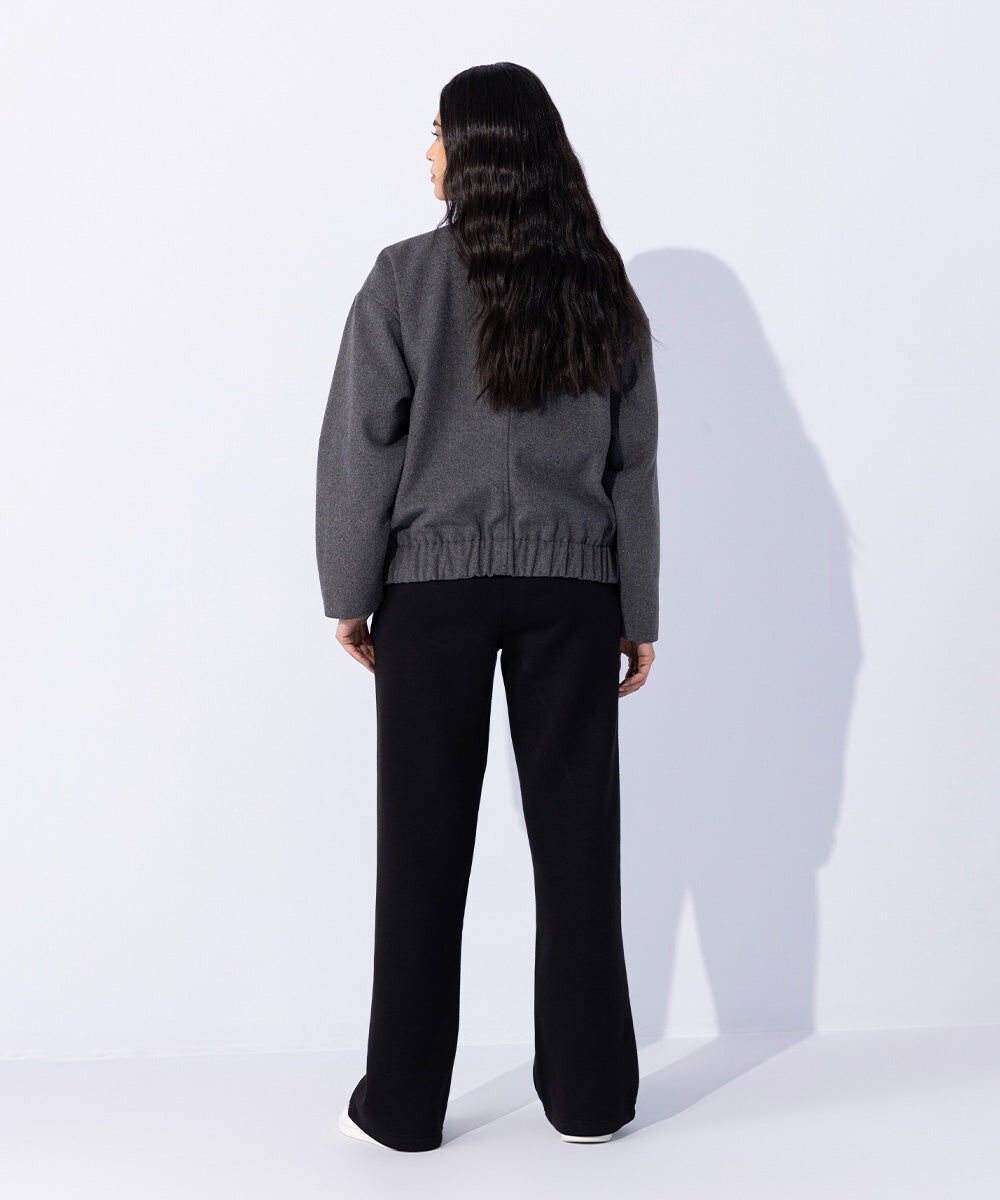 Woman - Grey Woolen Effect Varsity Jacket