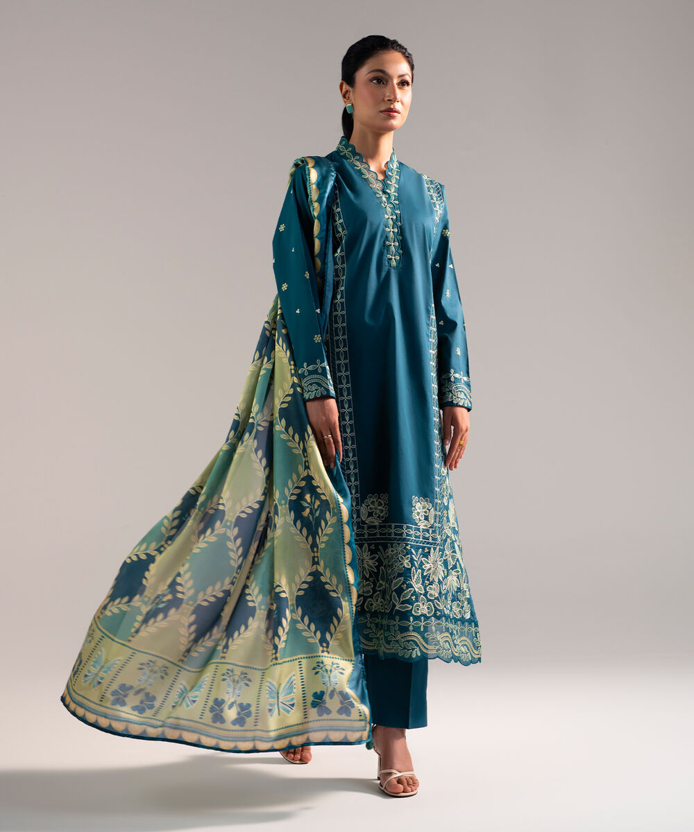 Women's Stitched for You Textured Lawn Green Embroidered 3 Piece Suit