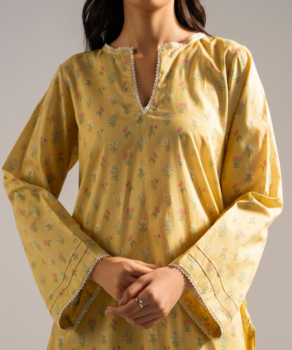 Women's RTW Lawn Printed Yellow Straight Shirt