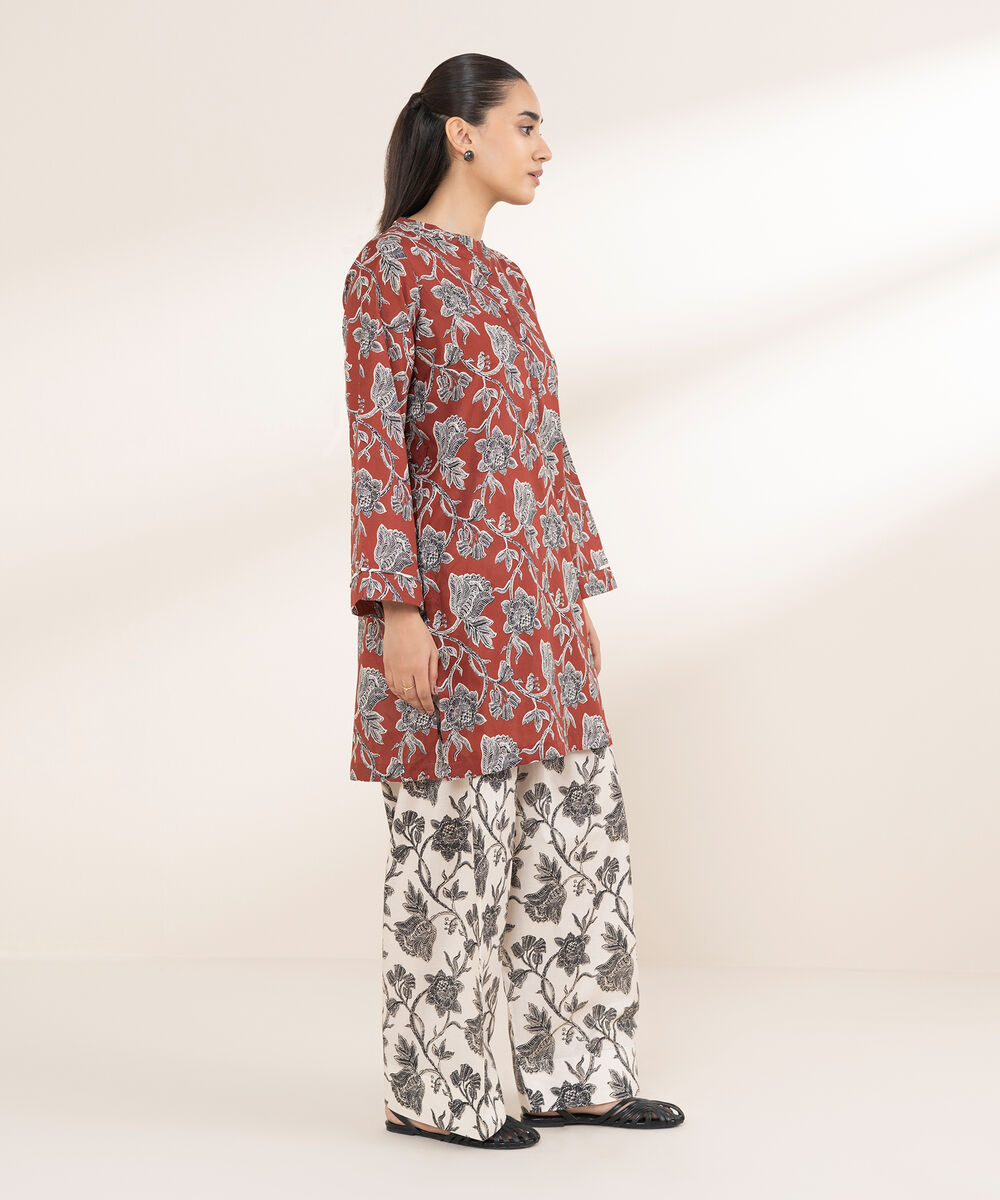 Women's RTW Lawn Red Printed A-Line Shirt