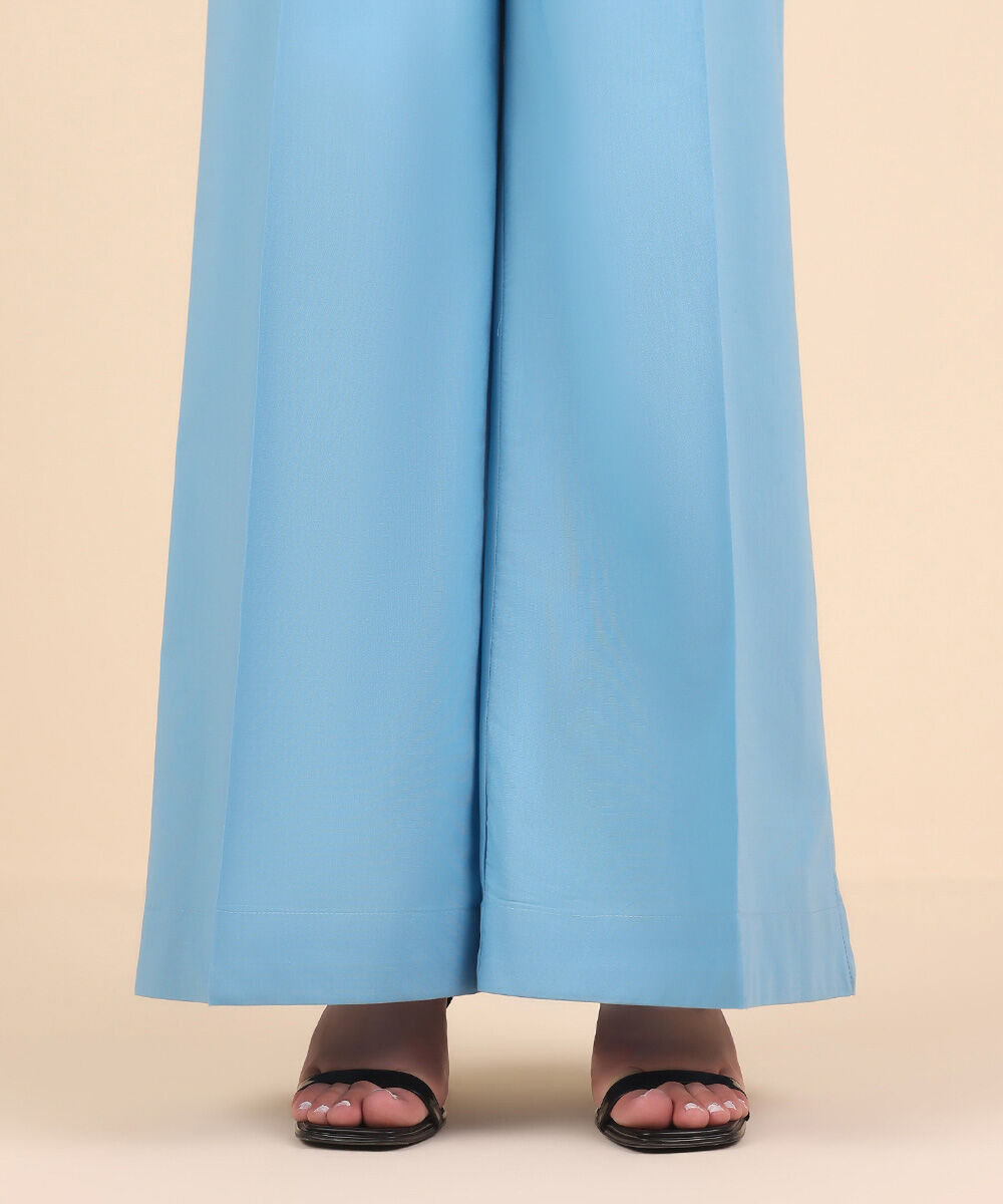 Women's Pret Cambric Blue Solid Flared Pants