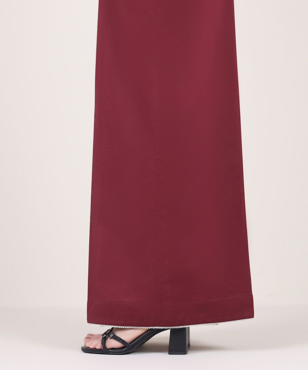 Women's RTW Cambric Red Solid Flared Pants