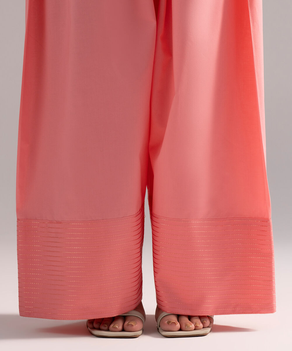 Women's RTW Cambric Solid Pink Farshi Shalwar