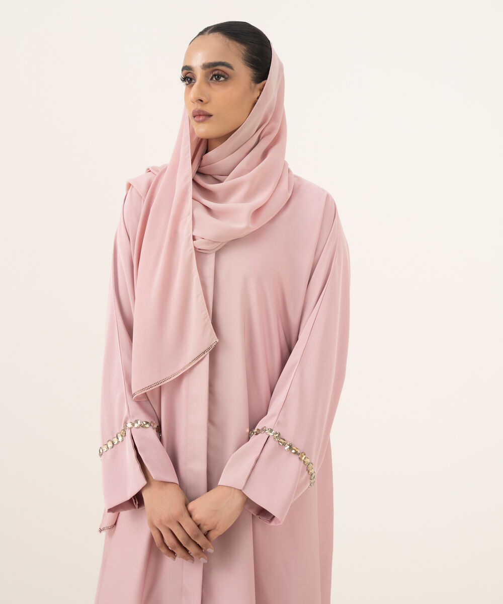 Women's pink button through kimono Abaya