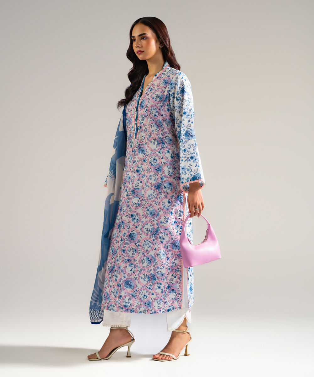 Women's RTW Dobby Embroidered White 3 Piece Suit