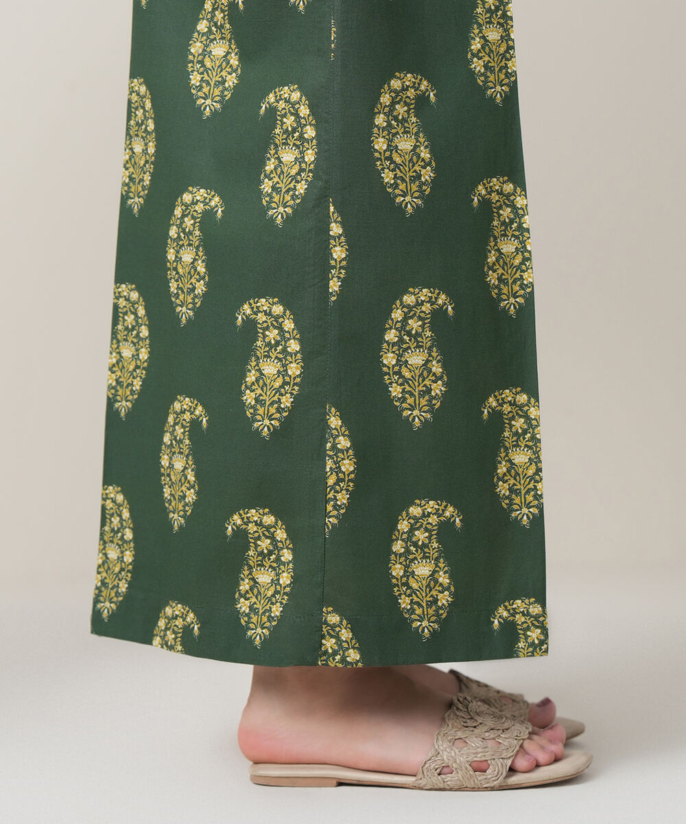 Women's RTW Cambric Green Printed Trousers