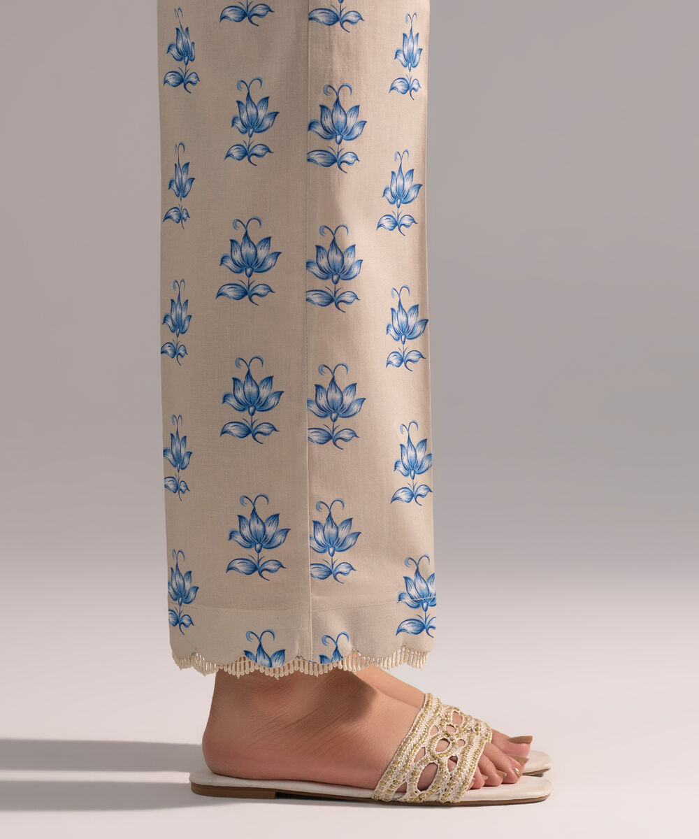 Women's RTW Cambric Printed Grey Straight Pants