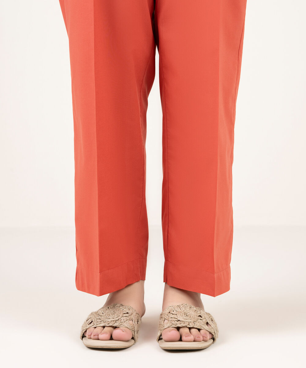 Women's RTW Cambric Solid Orange Straight Pants