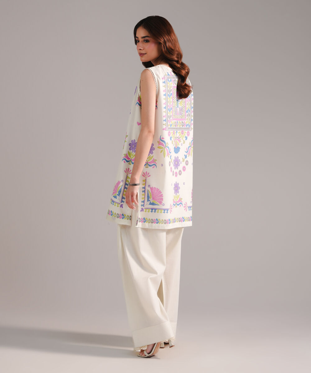 Women's RTW Cotton Viscose Printed Off White Straight Shirt