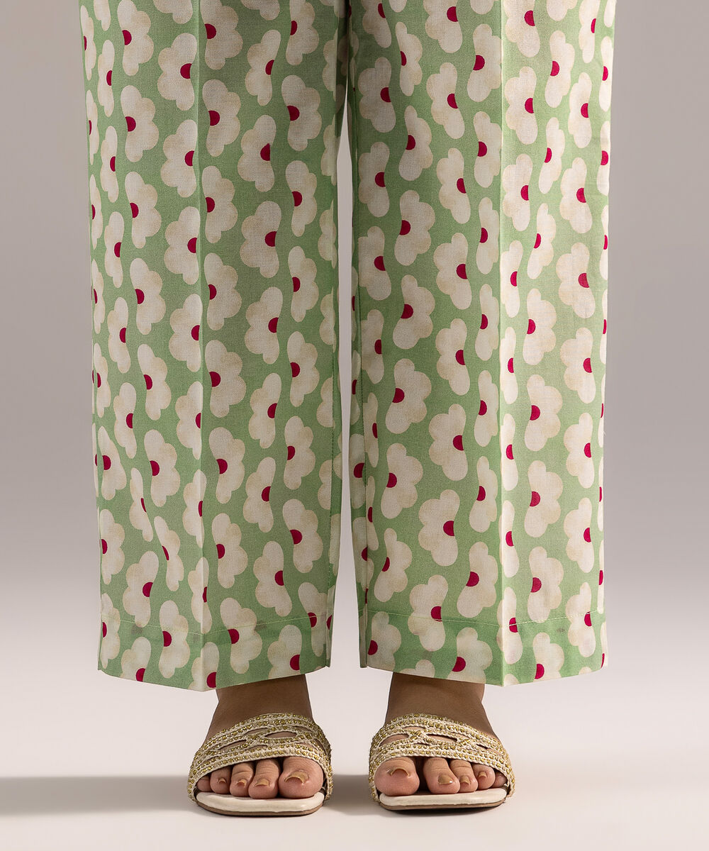 Women's RTW Cambric Printed Green Straight Pants