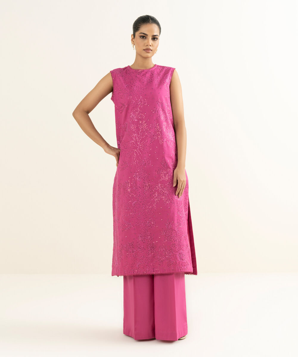 Women's RTW Multineps Embroidered Pink A-Line Shirt