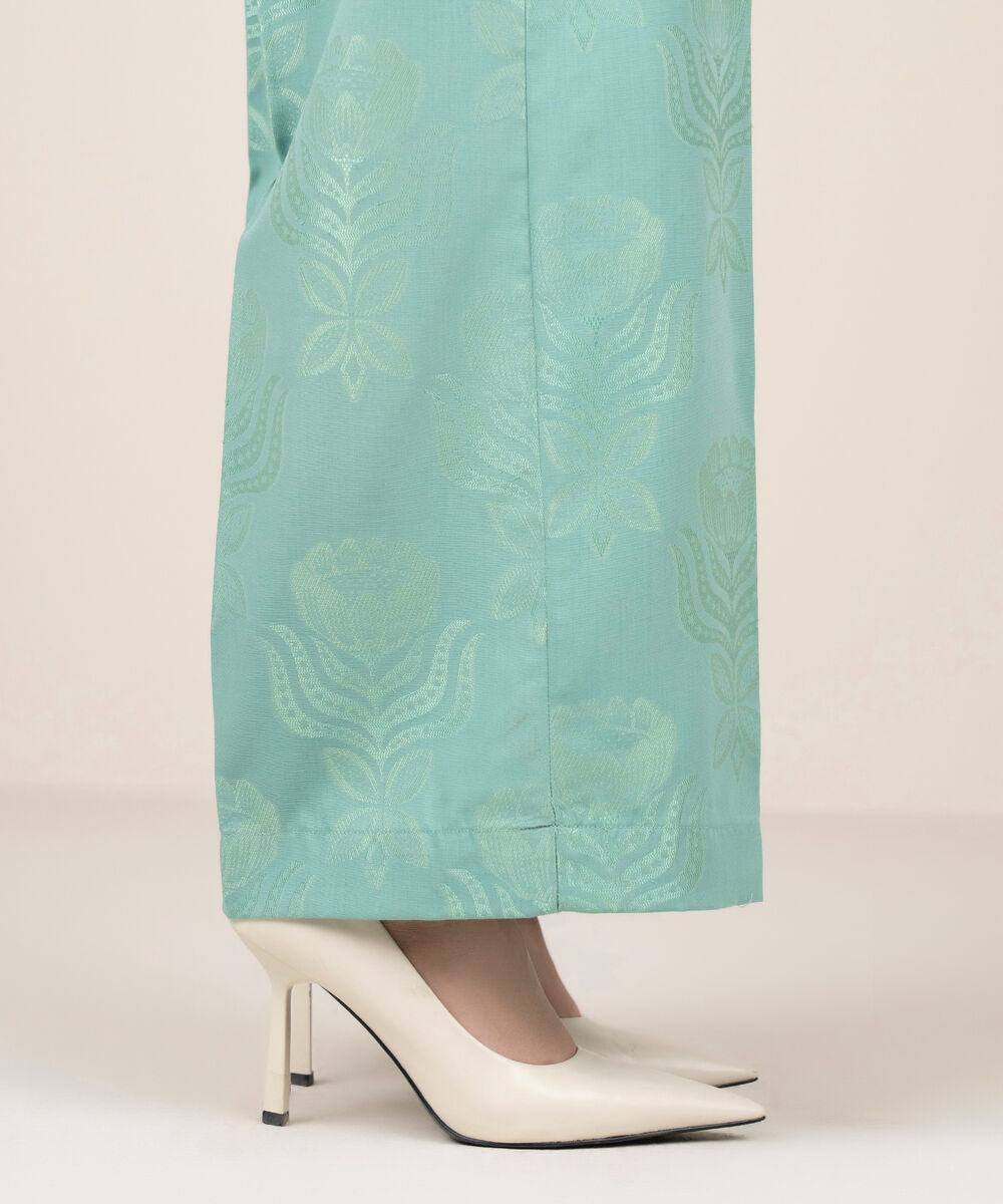 Women's RTW Self Jacquard Leno Solid Blue Culottes