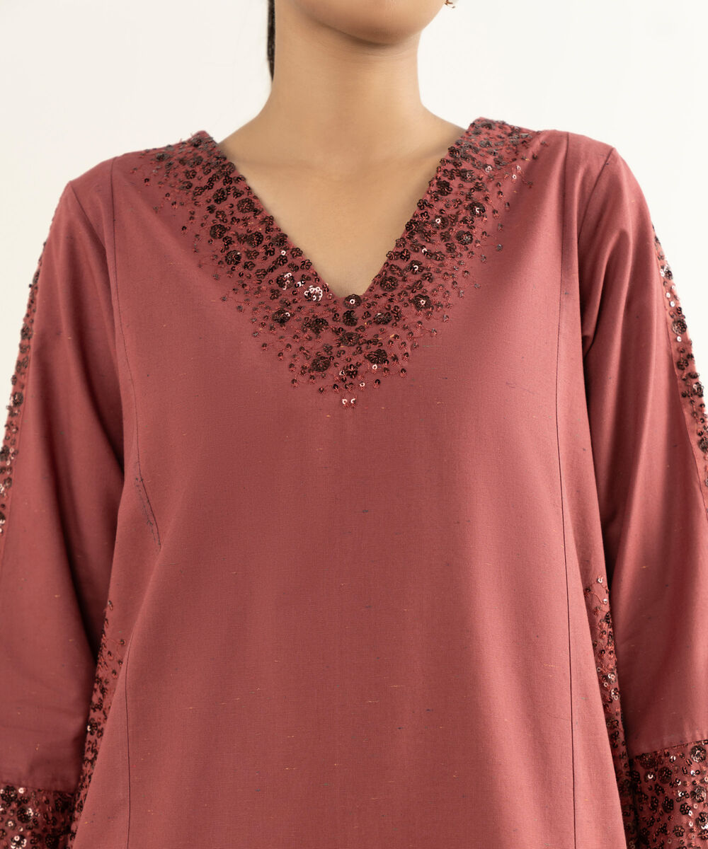 Women's RTW Multineps Embroidered Brown A-Line Shirt