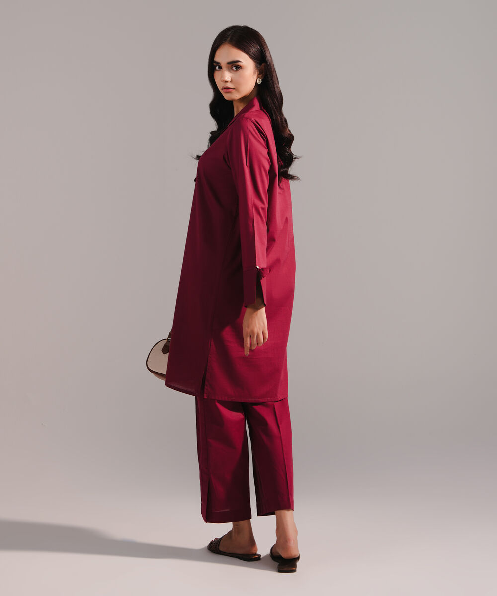 Women's RTW Crosshatch Solid Maroon Straight Shirt